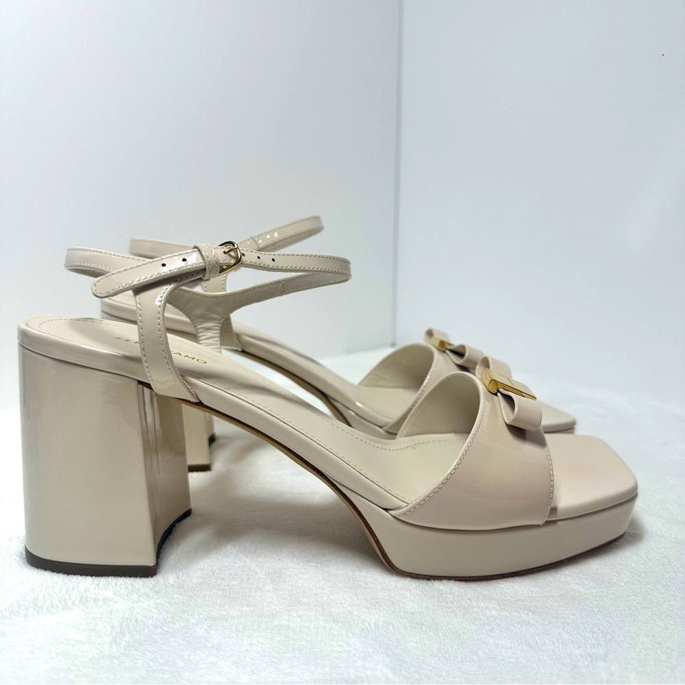 Ferragamo Marika Patent Leather Women's Block Heel Platform Sandals - Picture 2 of 14